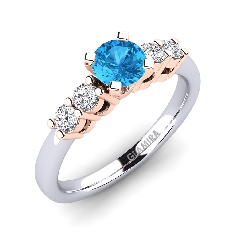 14ct White & Rose Gold Blue Topaz Engagement Ring Fonda 0.5 crt
