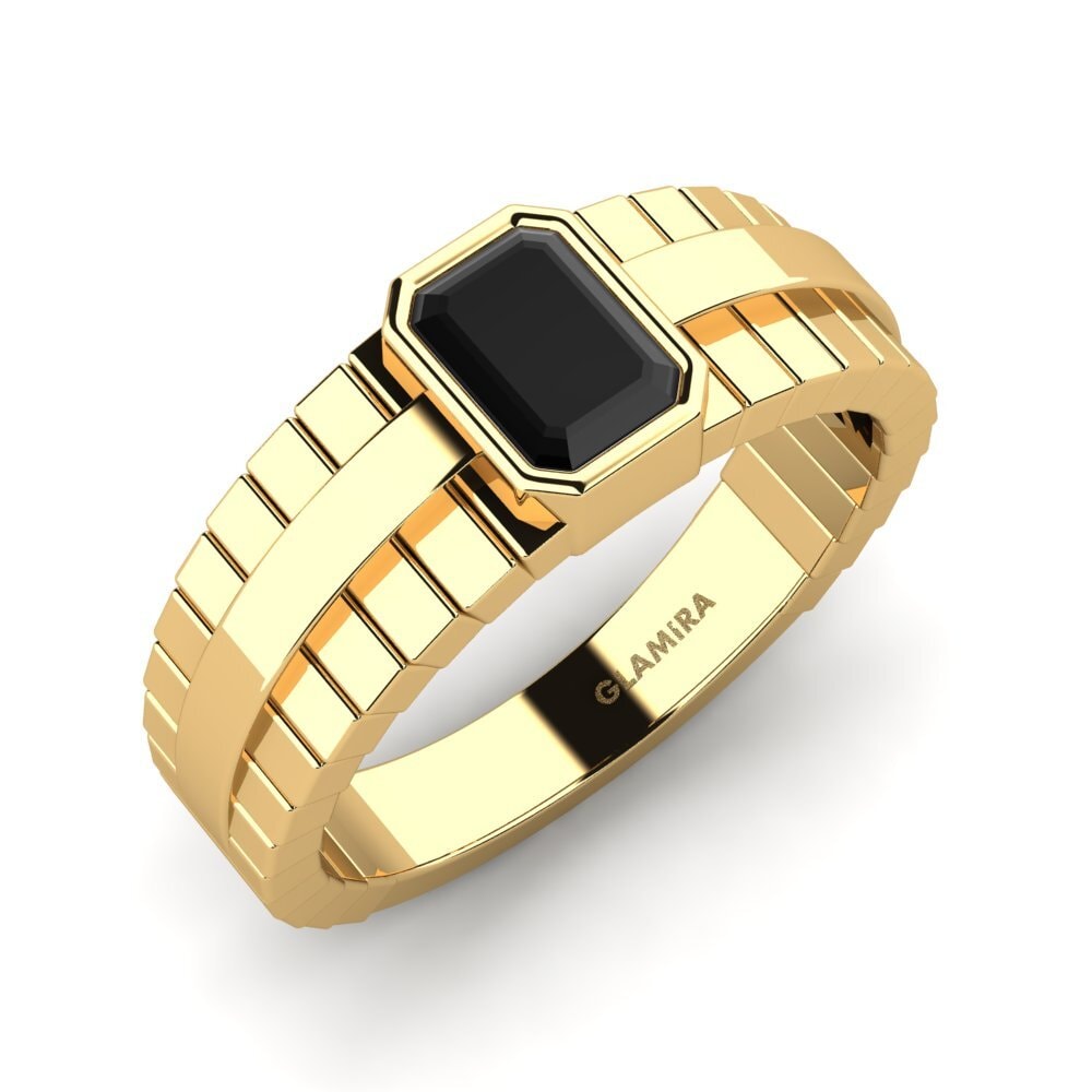 Oro Giallo 585 Diamante Nero Anello da uomo Ford