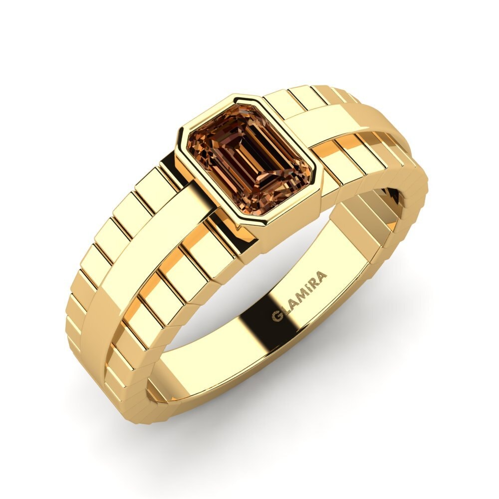 Oro Giallo 750 Diamante Marrone Anello da uomo Ford