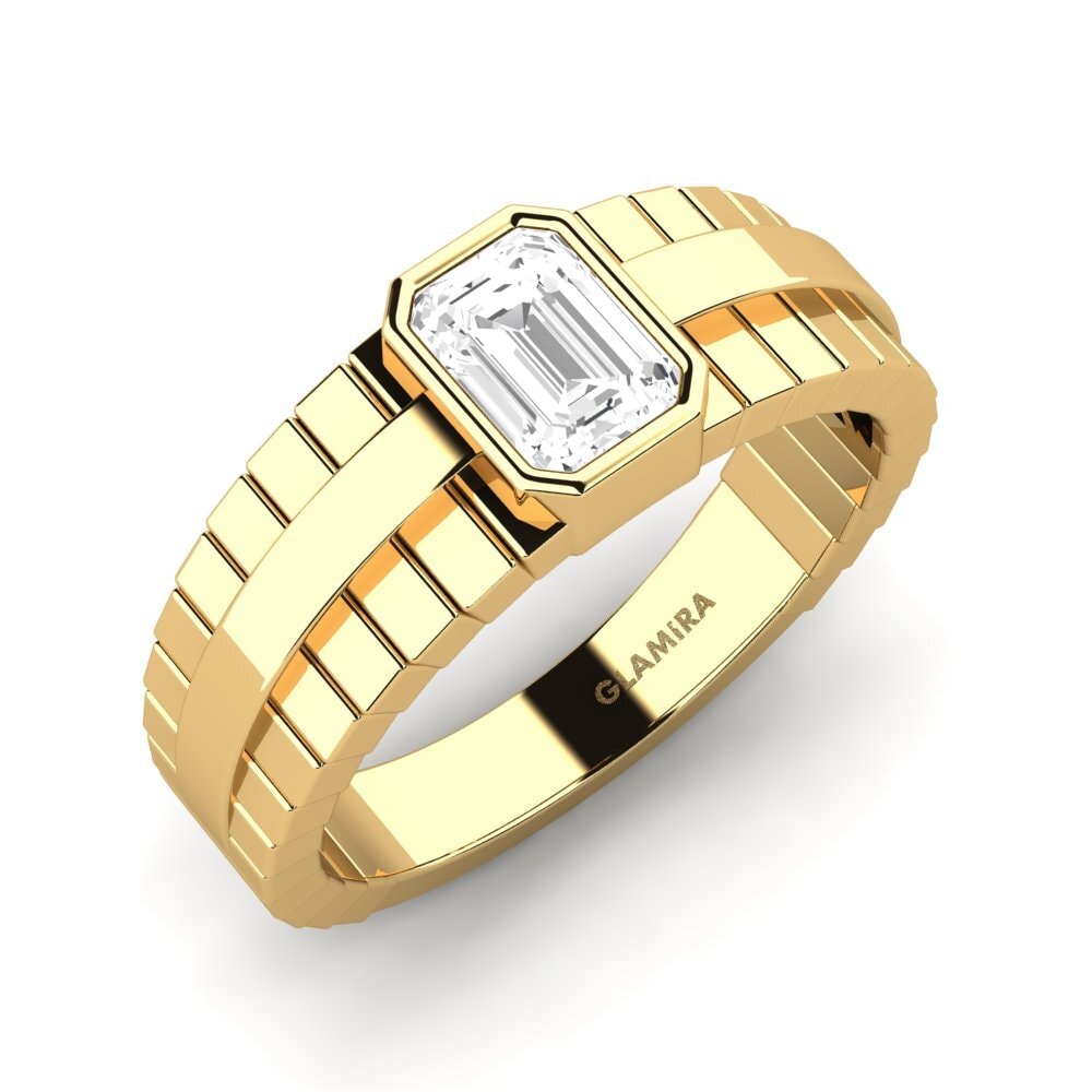 Oro Giallo 375 Zaffiro Bianco Anello da uomo Ford