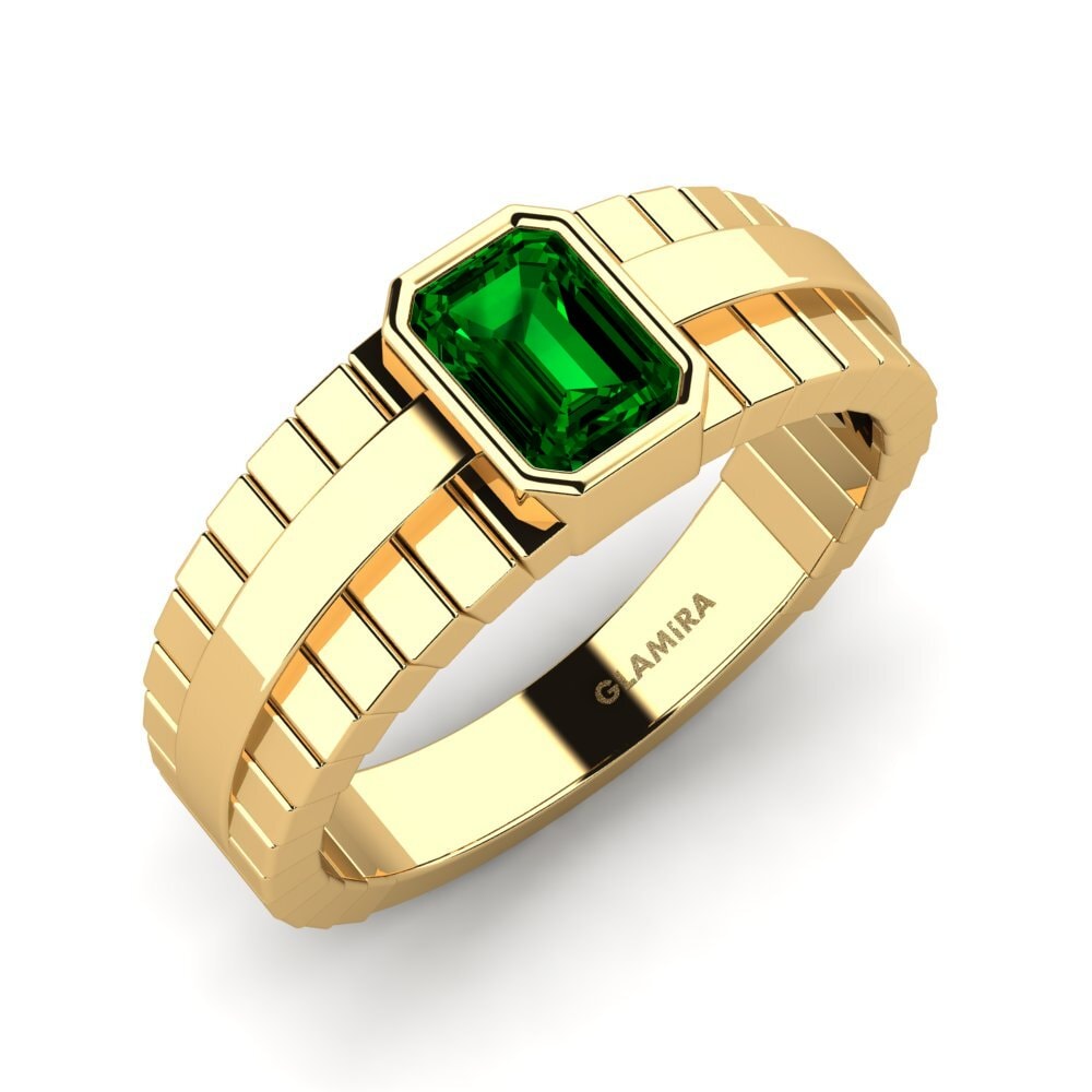 Oro Giallo 585 Zircone Verde Anello da uomo Ford
