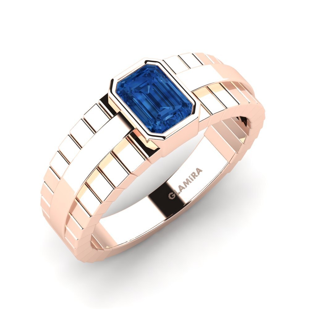 Oro Rosso 585 Zircone Blu Scuro Anello da uomo Ford