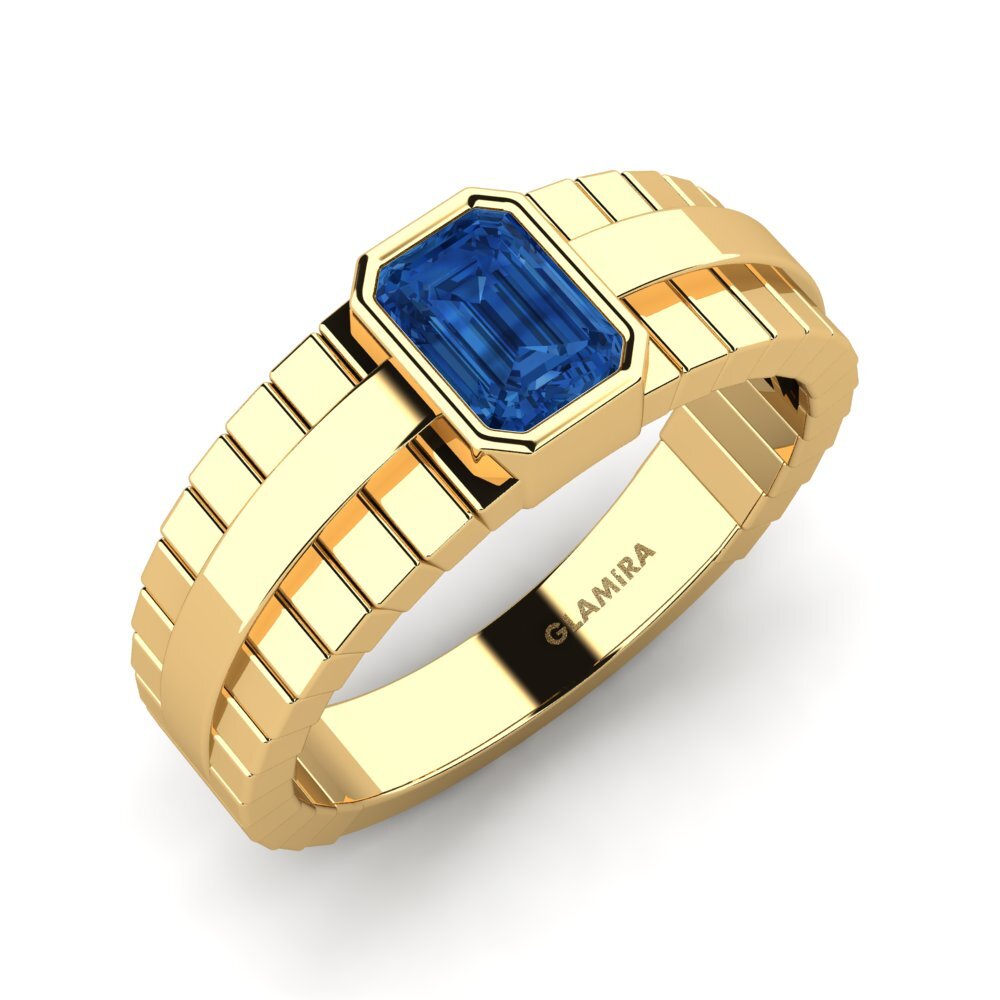 14ct Yellow Gold Dark Blue Zirconia Men's Ring Ford