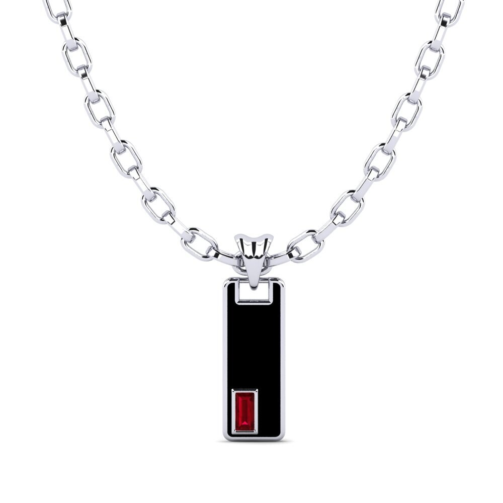 18K Wit Goud Rode Zirkoon Heren hanger Forda