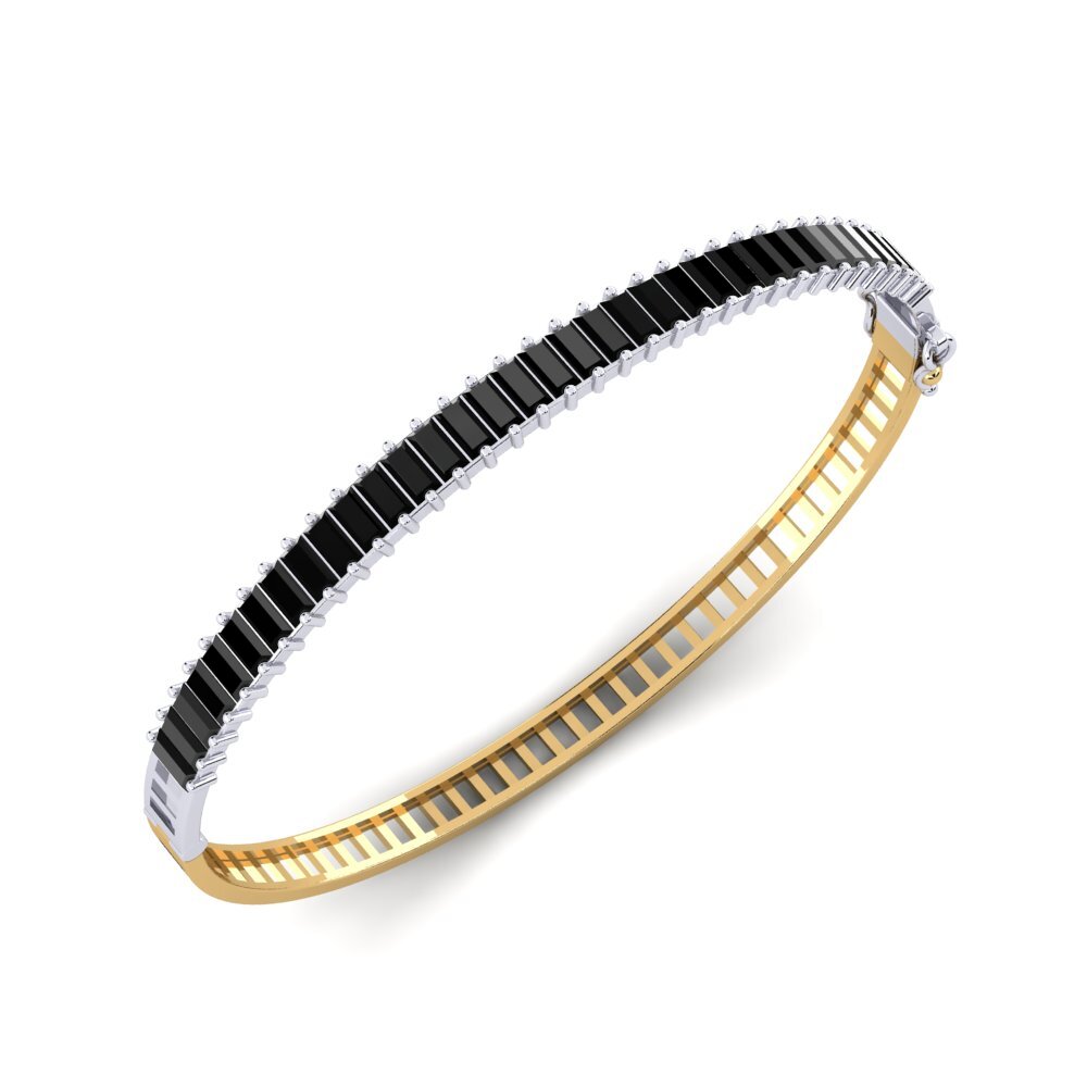 9ct White & Yellow Gold Black Diamond Women's Bangle Frae