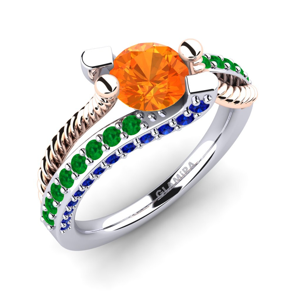 14K Wit & Rood Goud Oranje Saffier Verlovingsring Fraga