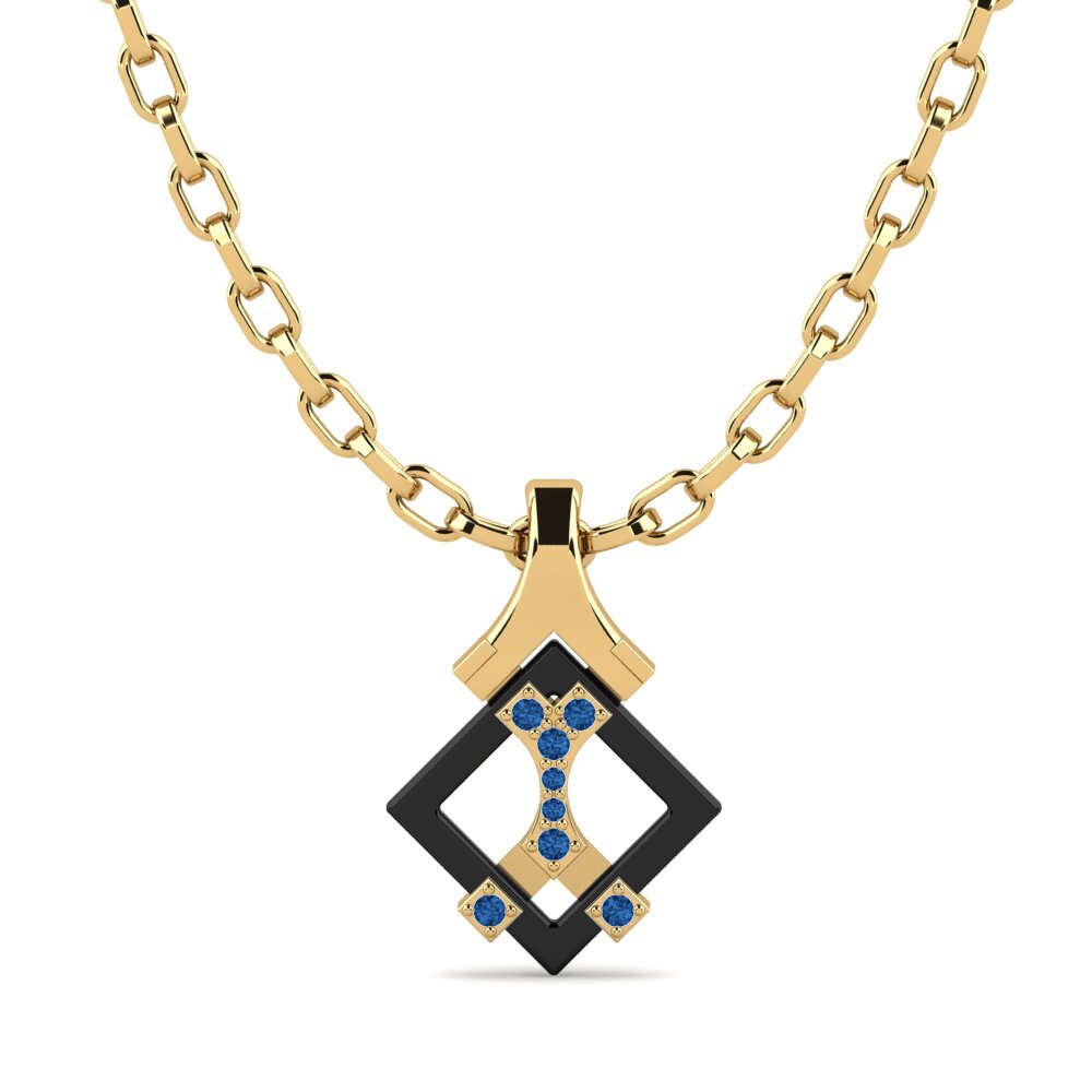 18k Oro Amarillo Circonita Azul Oscuro Colgante para hombre Frampton