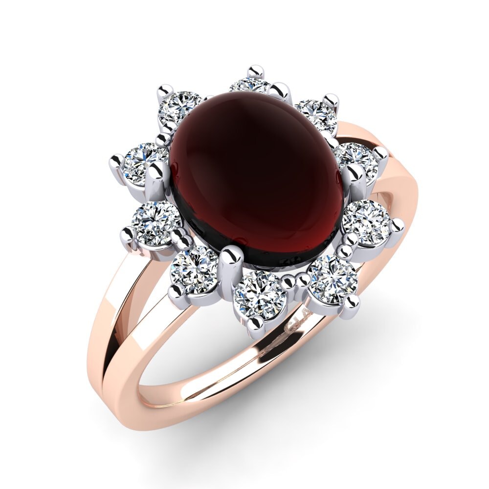 14ct Rose / White Gold Cabochon Garnet Ring Francia