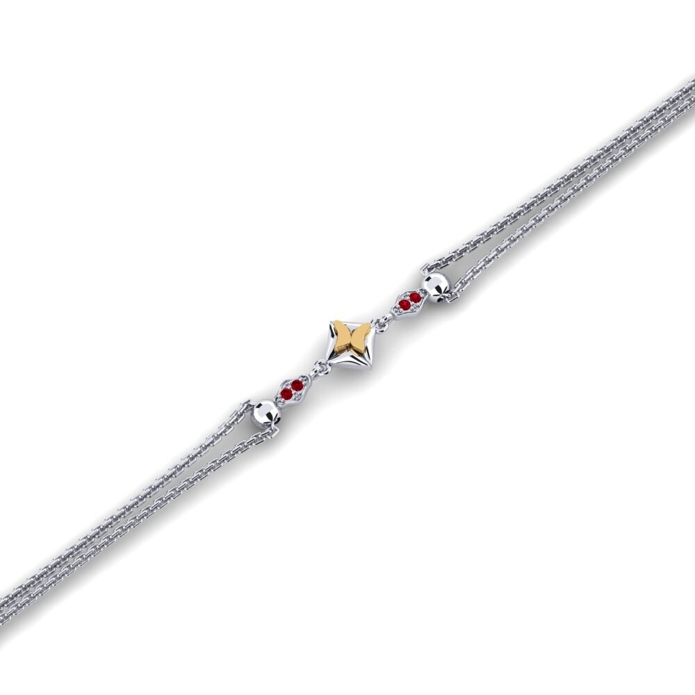 9ct White & Yellow Gold Red Zirconia Women's Bracelet Franianing