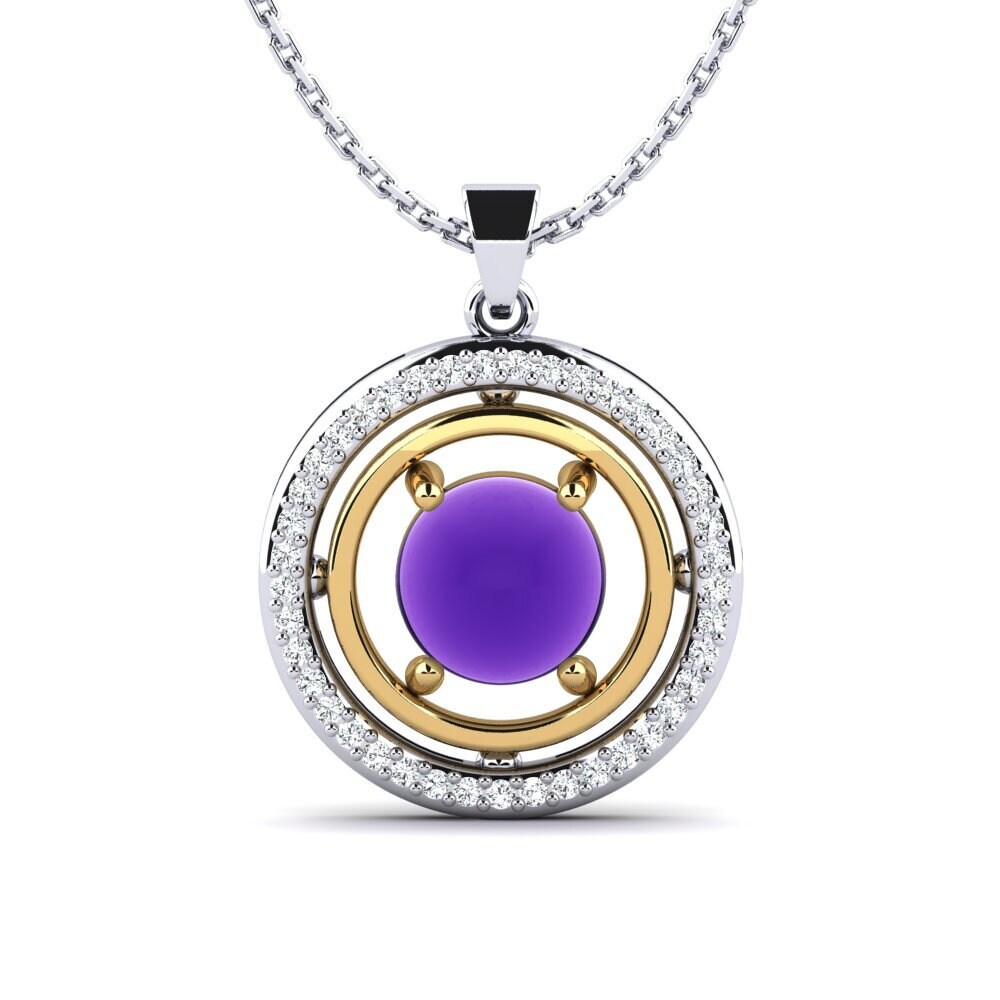18k Oro Blanco & Amarillo Amatista Cabujón Colgante de Mujer Frayde
