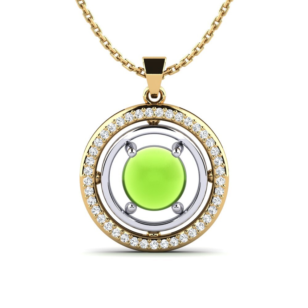 18k Oro Amarillo & Blanco Peridoto Cabujón Colgante de Mujer Frayde
