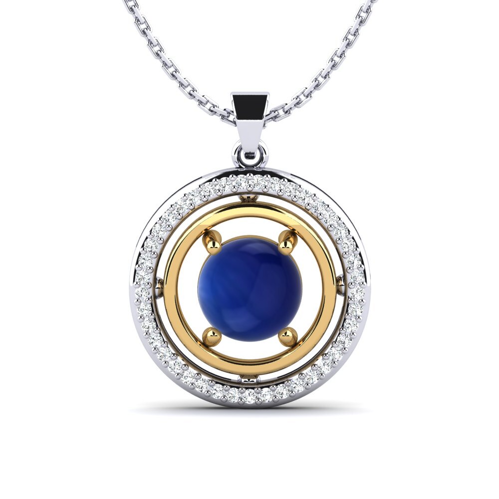 14ct White & Yellow Gold Cabochon Sapphire Women's Pendant Frayde