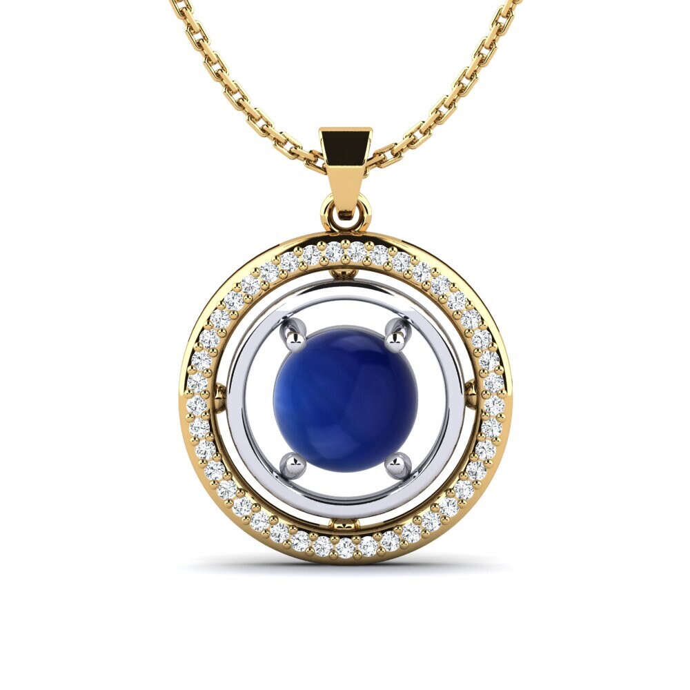 14ct Yellow & White Gold Cabochon Sapphire Women's Pendant Frayde