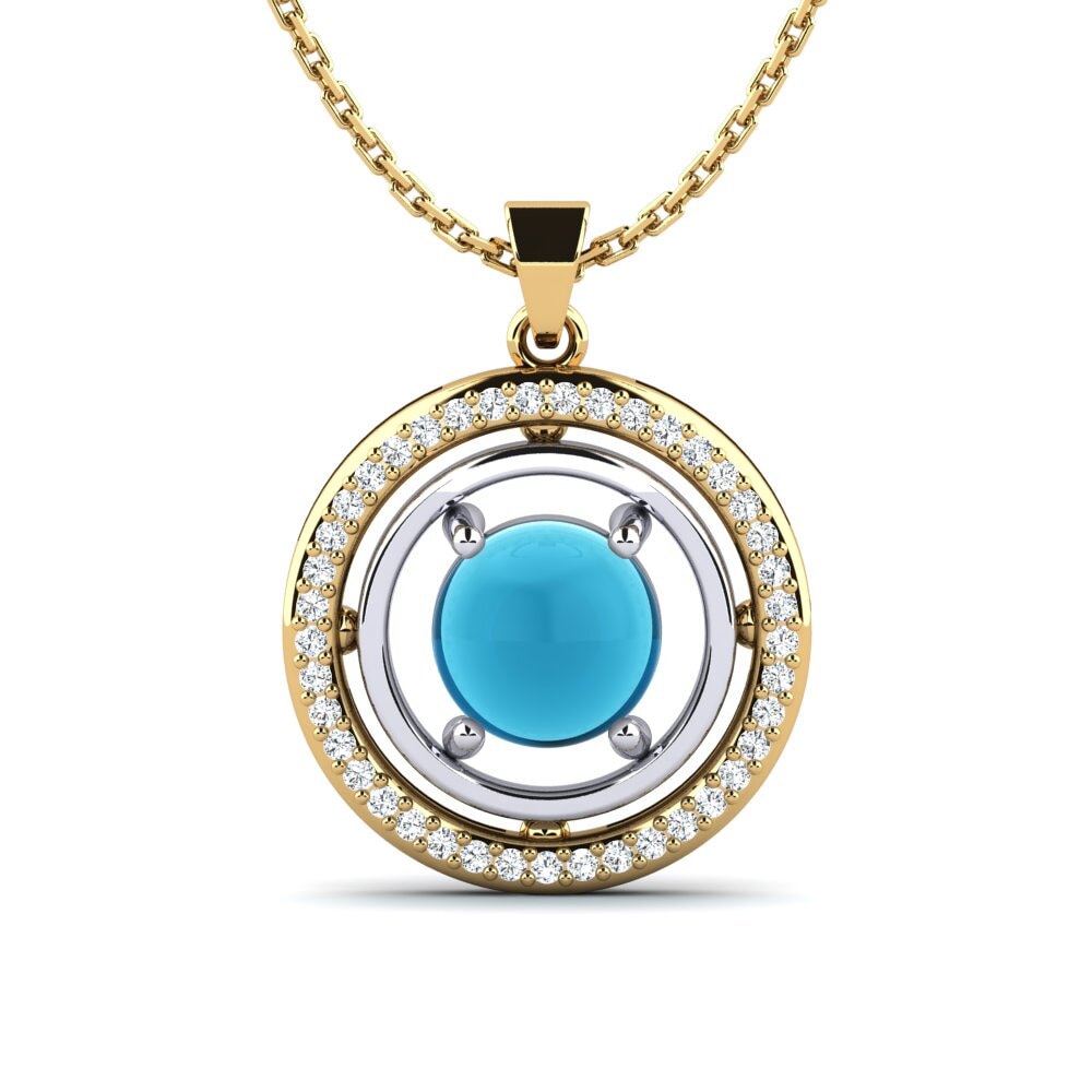 14k Oro Amarillo & Blanco Topacio Azul Cabujón Colgante de Mujer Frayde