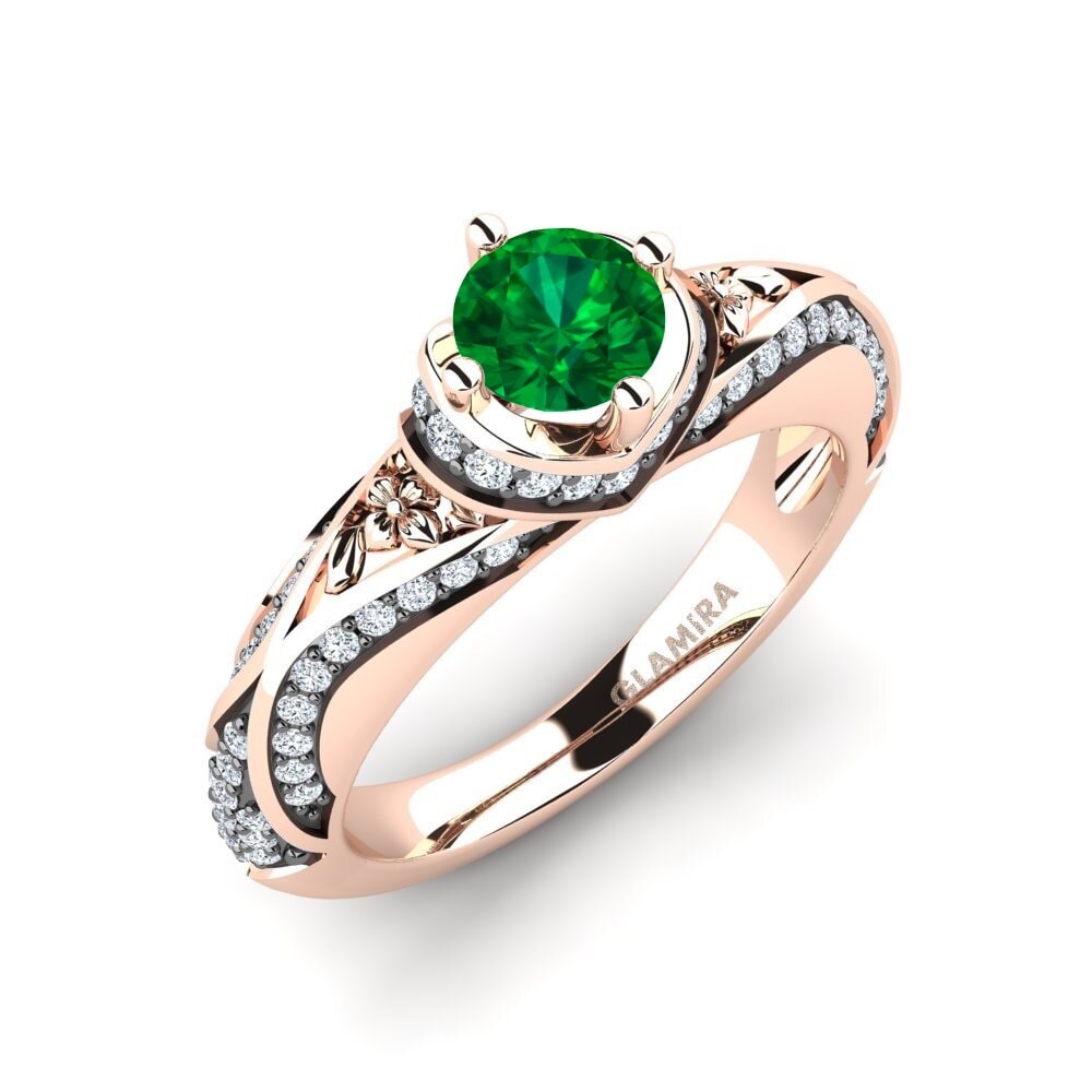 14k Oro Rosa Esmeralda (creada en laboratorio) Anillo de compromiso Freeda