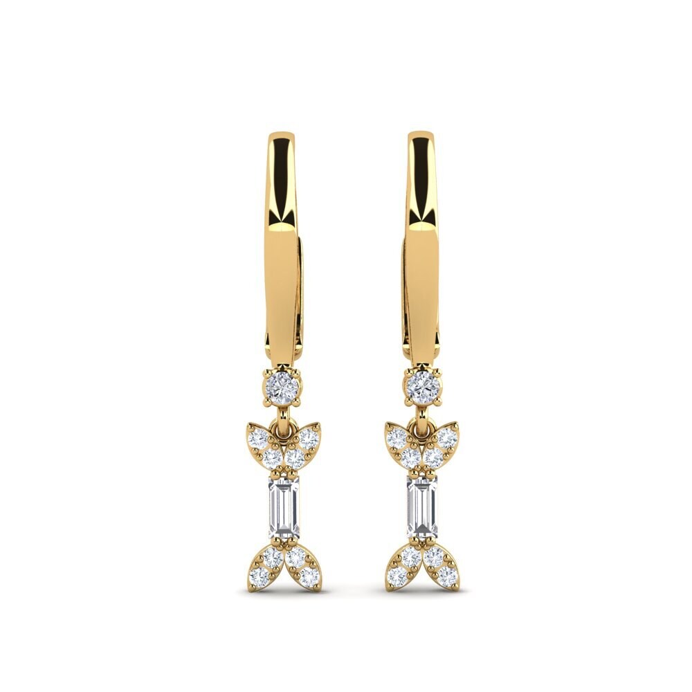 Boucles D'oreilles En Or Jaune 14 Carats Avec Ambre Véritable : Gouttes Pamplemousse 24 Mm, Neuves Avec étiquettes