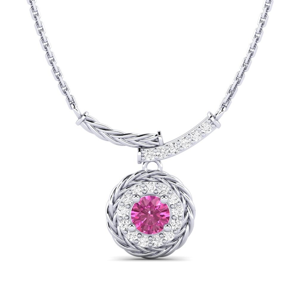 9ct White Gold Pink Topaz Women's Necklace Freugde