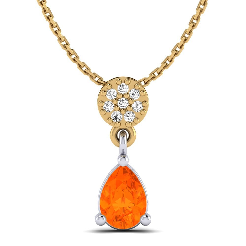 14k Oro Amarillo & Blanco Ópalo Fuego Colgante de Mujer Frodine