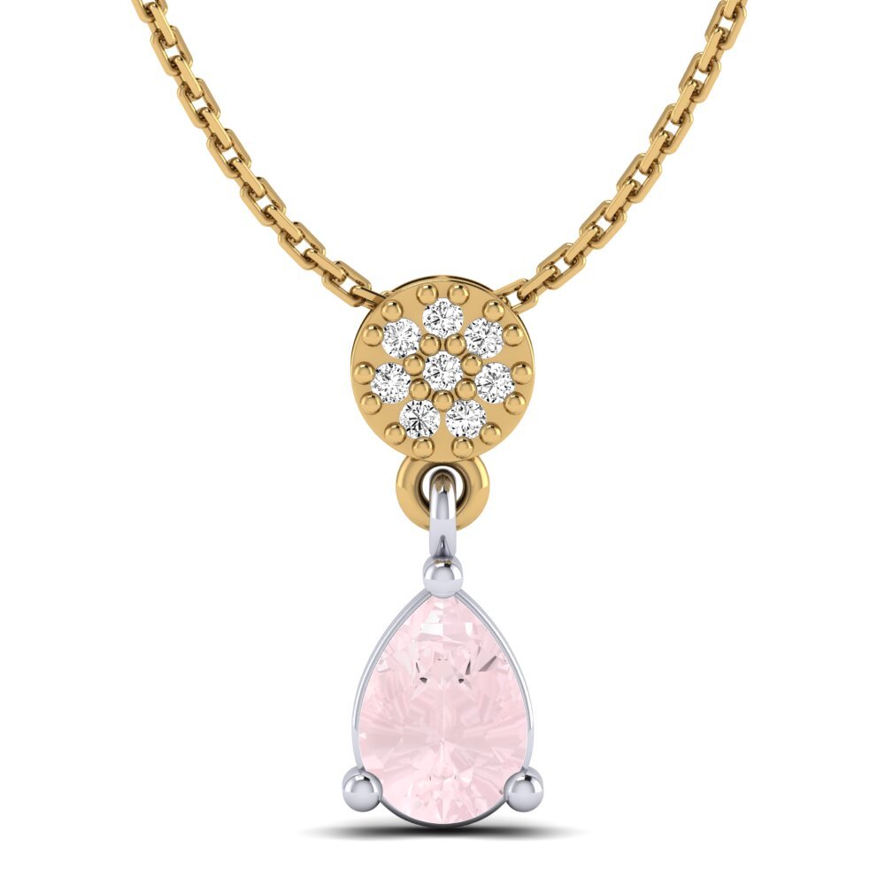 14k Oro Amarillo & Blanco Cuarzo rosa Colgante de Mujer Frodine