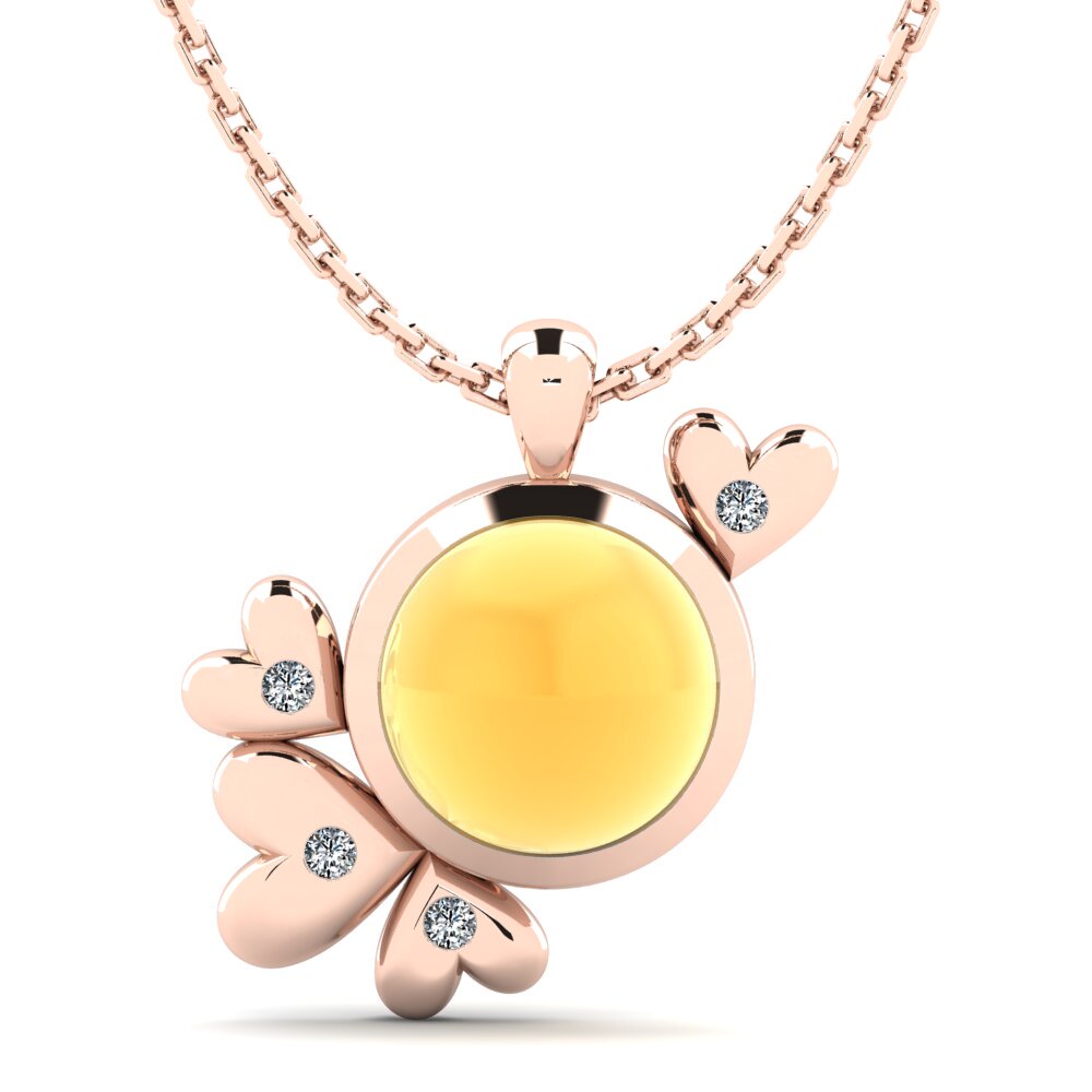 14k Oro Rosa Citrino Cabujón Colgante de Mujer Fruma