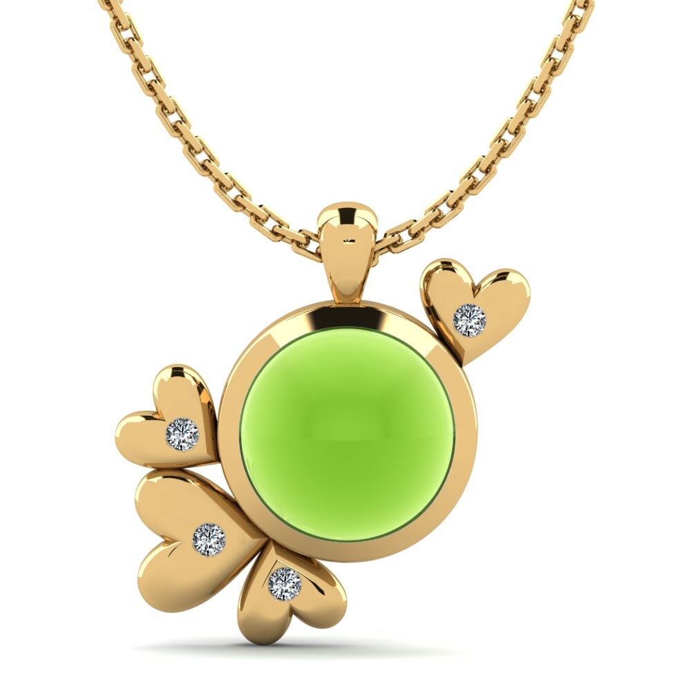 18k Oro Amarillo Peridoto Cabujón Colgante de Mujer Fruma
