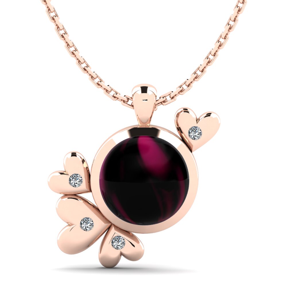 14k Oro Rosa Granate Rhodolite Cabujón Colgante de Mujer Fruma