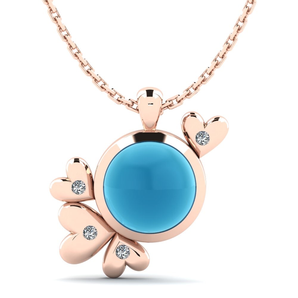 14k Oro Rosa Topacio Azul Cabujón Colgante de Mujer Fruma