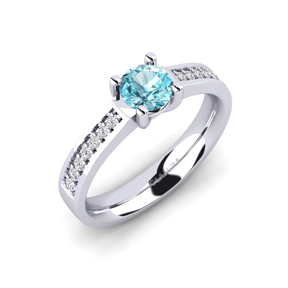 950 Platinum Blue Zircon Engagement Ring Ruby