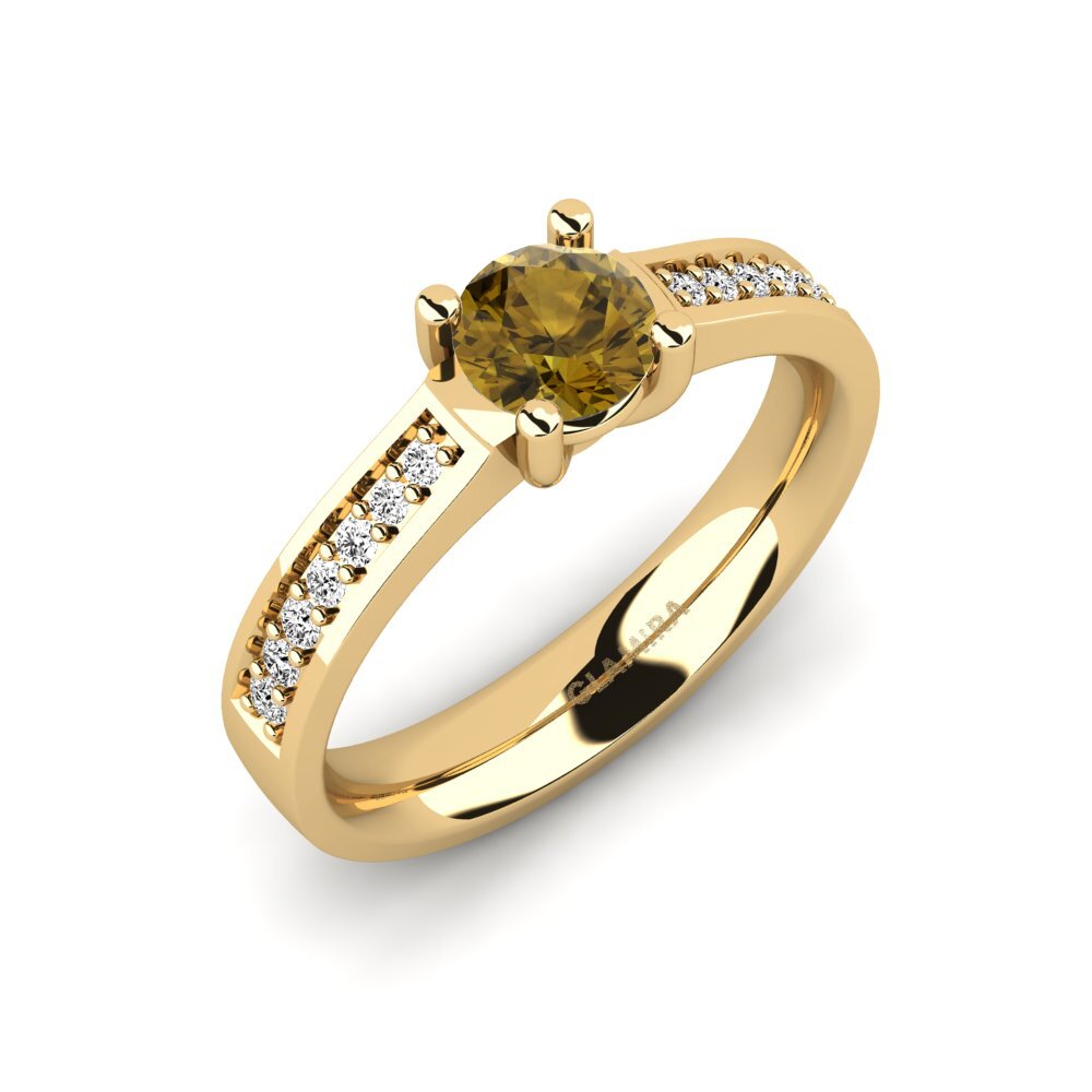 14K Yellow Gold Brown Zircon Engagement Ring Ruby