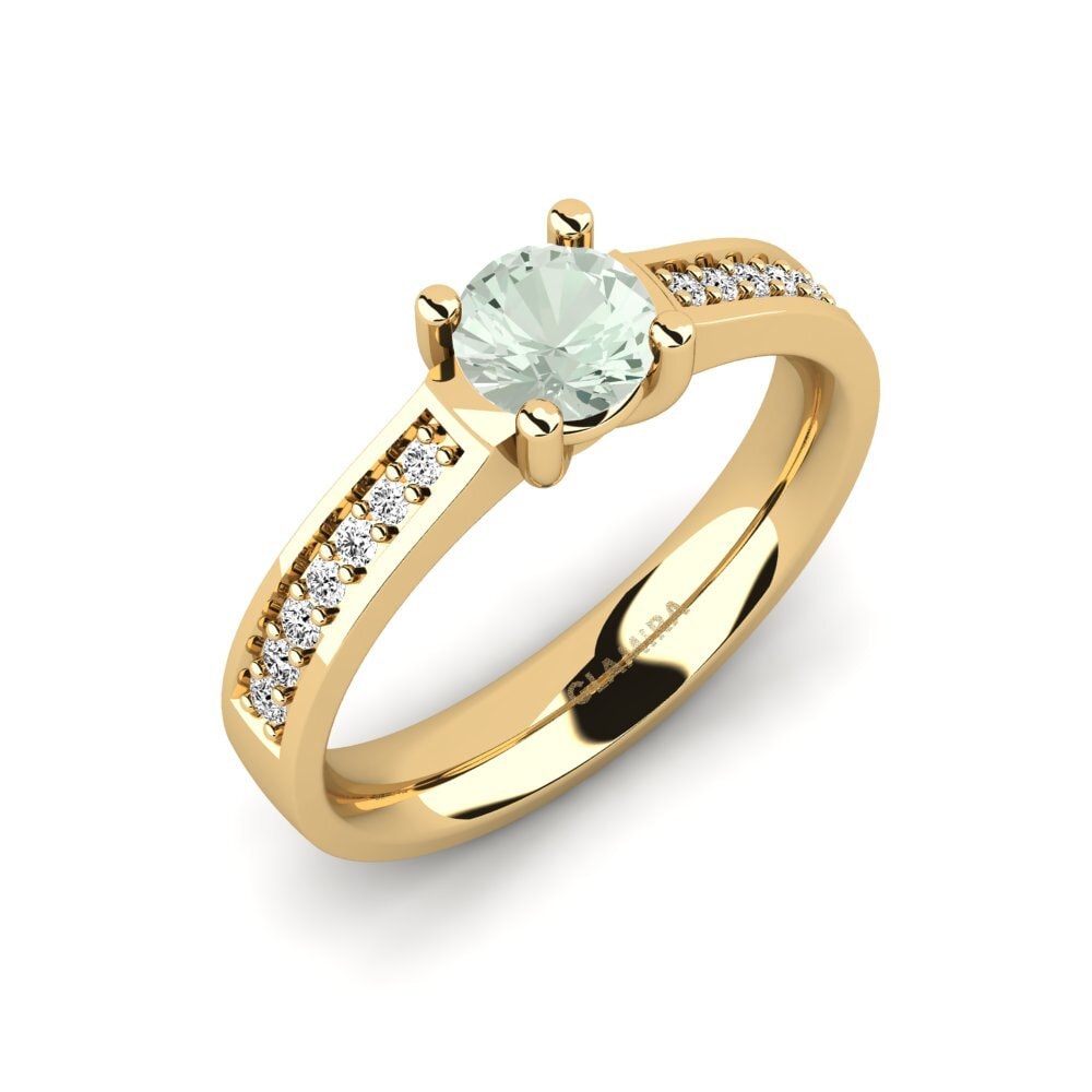 14ct Yellow Gold Green Amethyst Engagement Ring Ruby