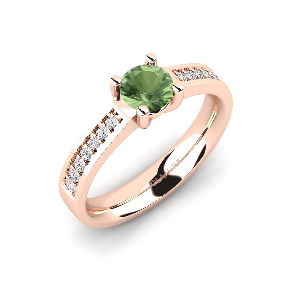 14ct Rose Gold Green Sapphire Engagement Ring Ruby