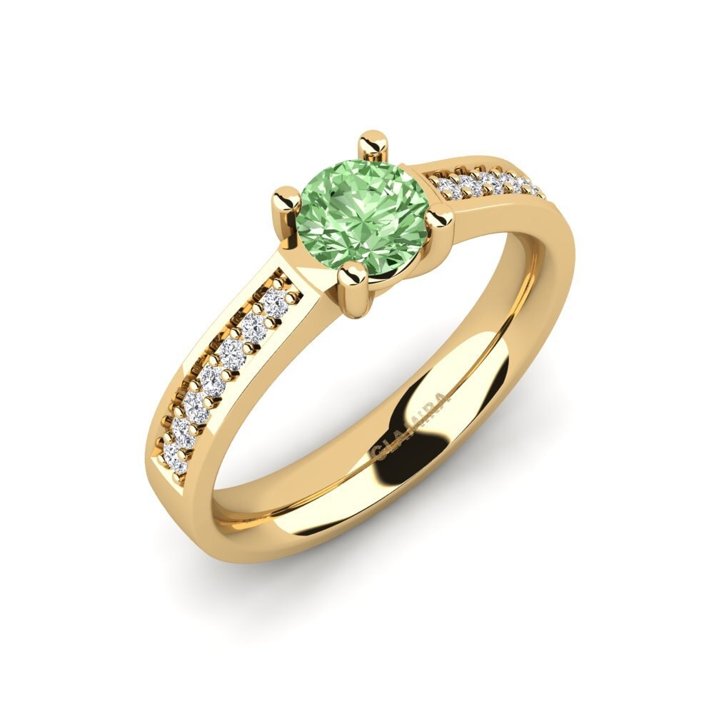 Gelbgold 375 Grüner Diamant Verlobungsring Ruby