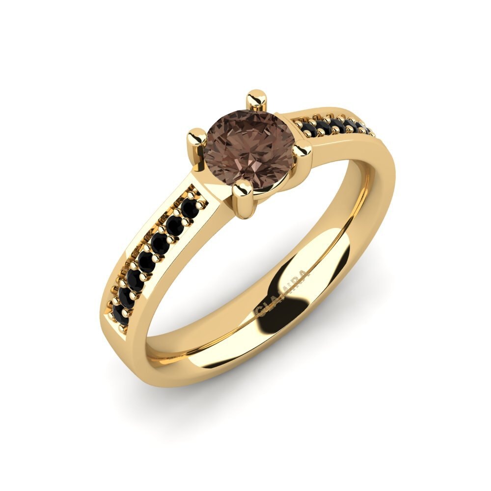 18k Oro Amarillo Cuarzo humo Anillo de compromiso Ruby