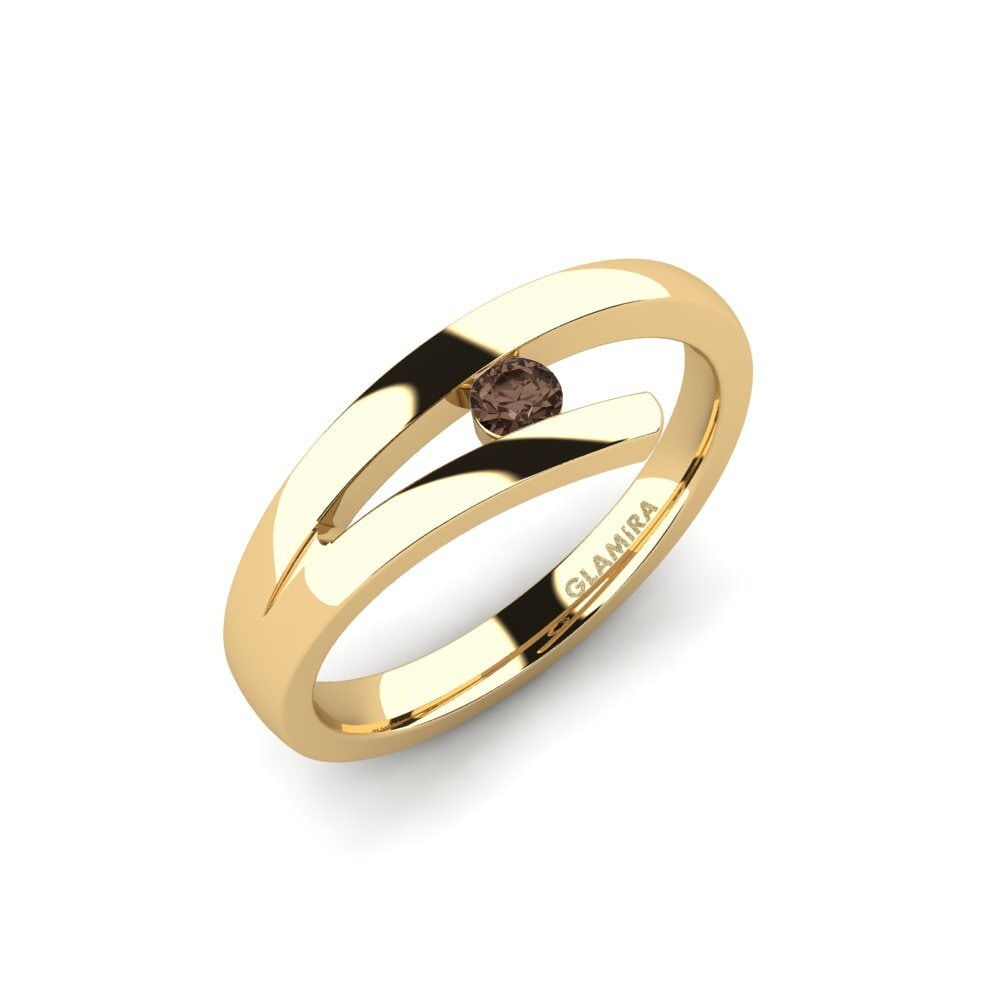 18k Oro Amarillo Cuarzo humo Anillo de compromiso Clara