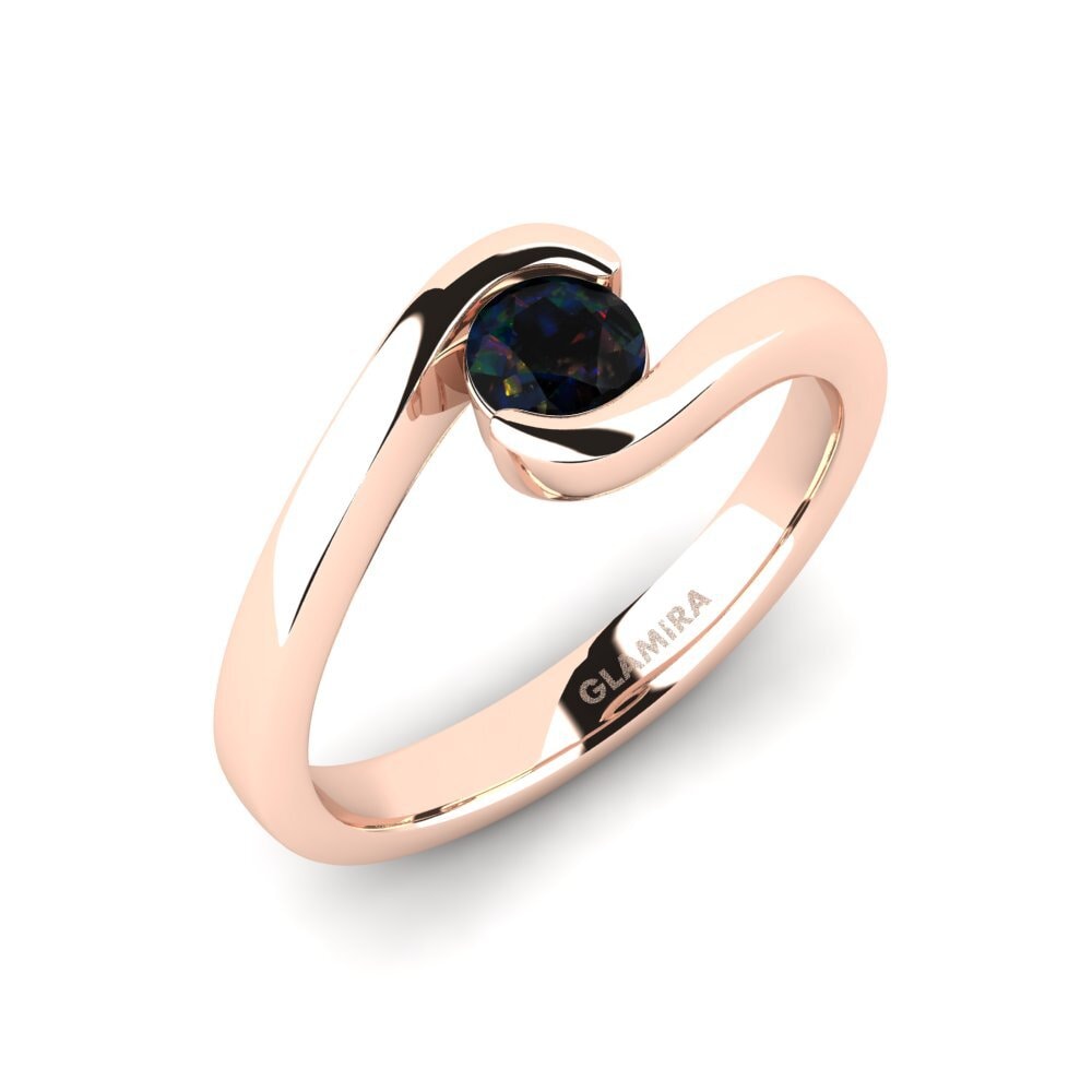 18k Oro Rosa Opalo Negro Anillo de compromiso Bridal Luxuy