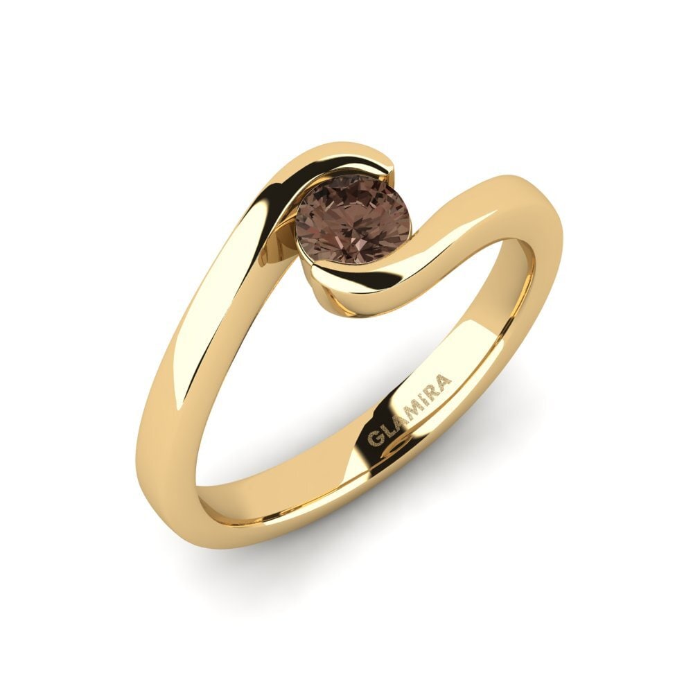 18k Oro Amarillo Cuarzo humo Anillo de compromiso Bridal Luxuy