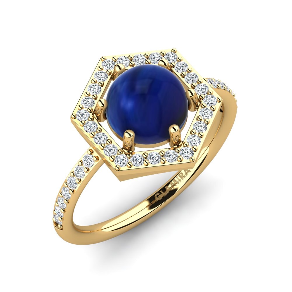 Bague De Fiançailles Saphir Ovale 2 Carats - Or Jaune 14k Plaqué, Réglable