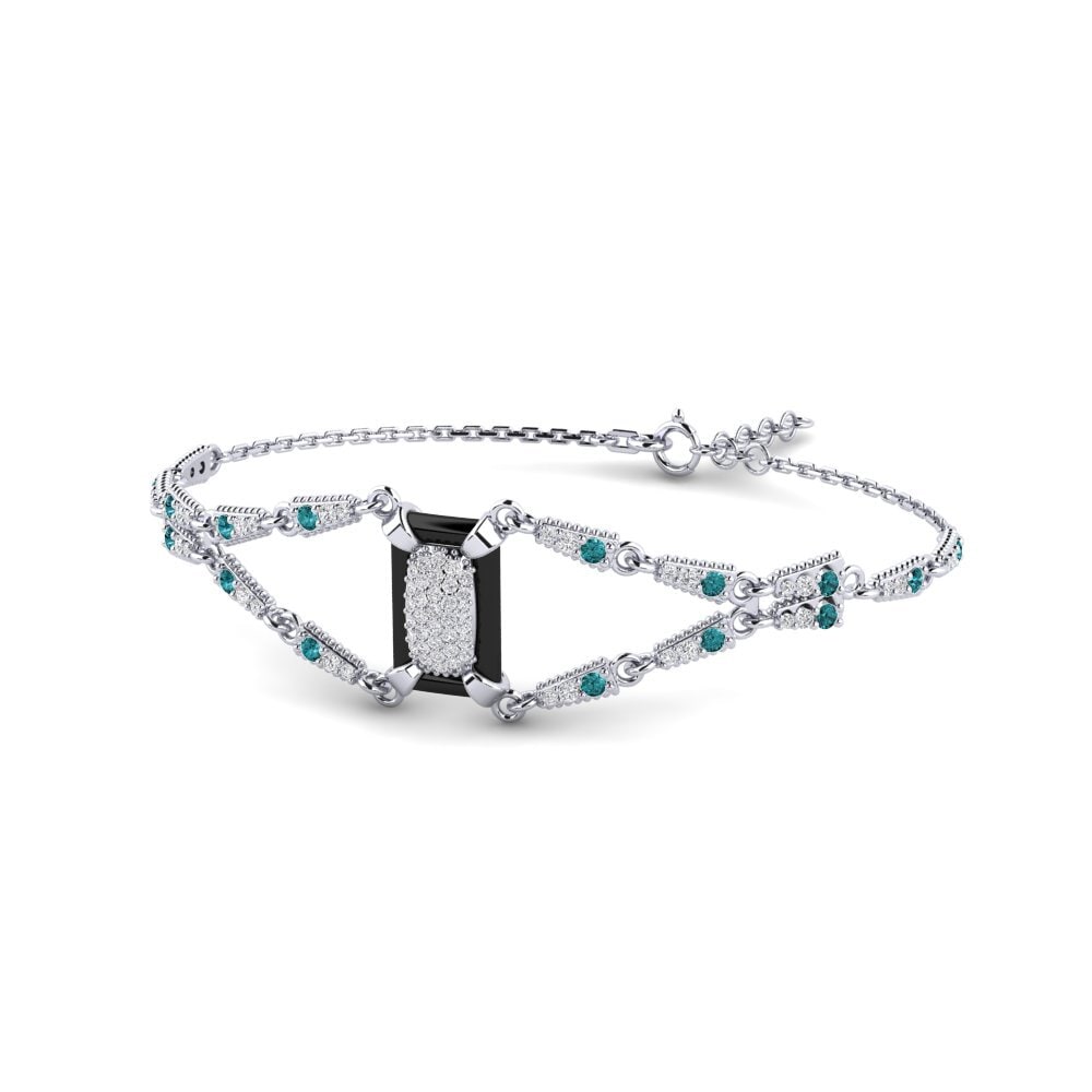 9k Oro blanco Diamante Azul Pulsera de Mujer Gadise