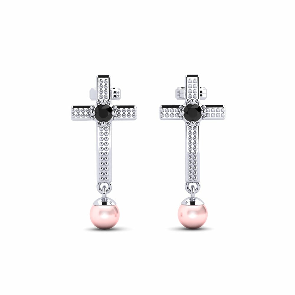 Cultured Pearls Black Diamond Earrings