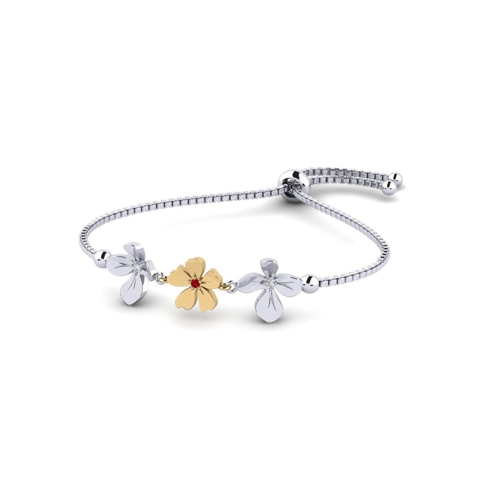 9ct White & Yellow Gold Red Zirconia Women's Bracelet Gallodoro