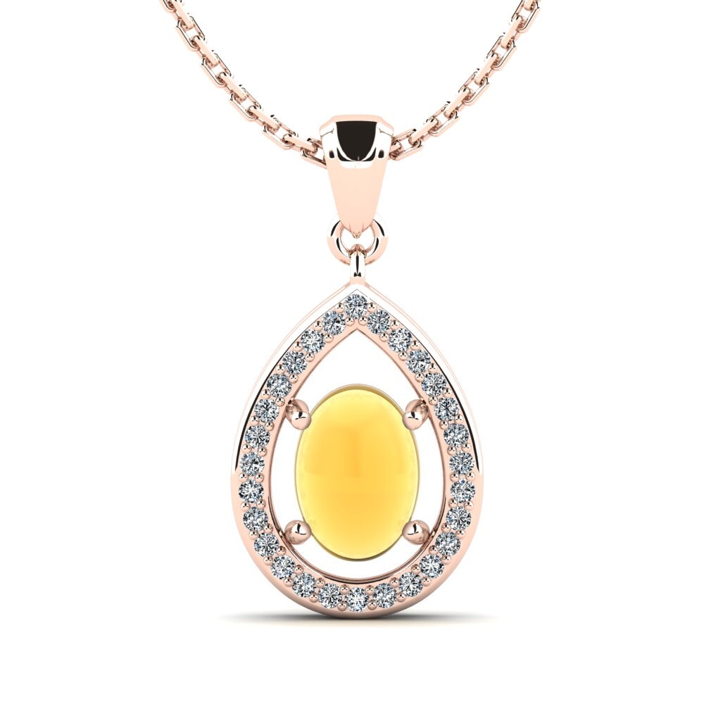 14k Oro Rosa Citrino Cabujón Colgante de Mujer Galy