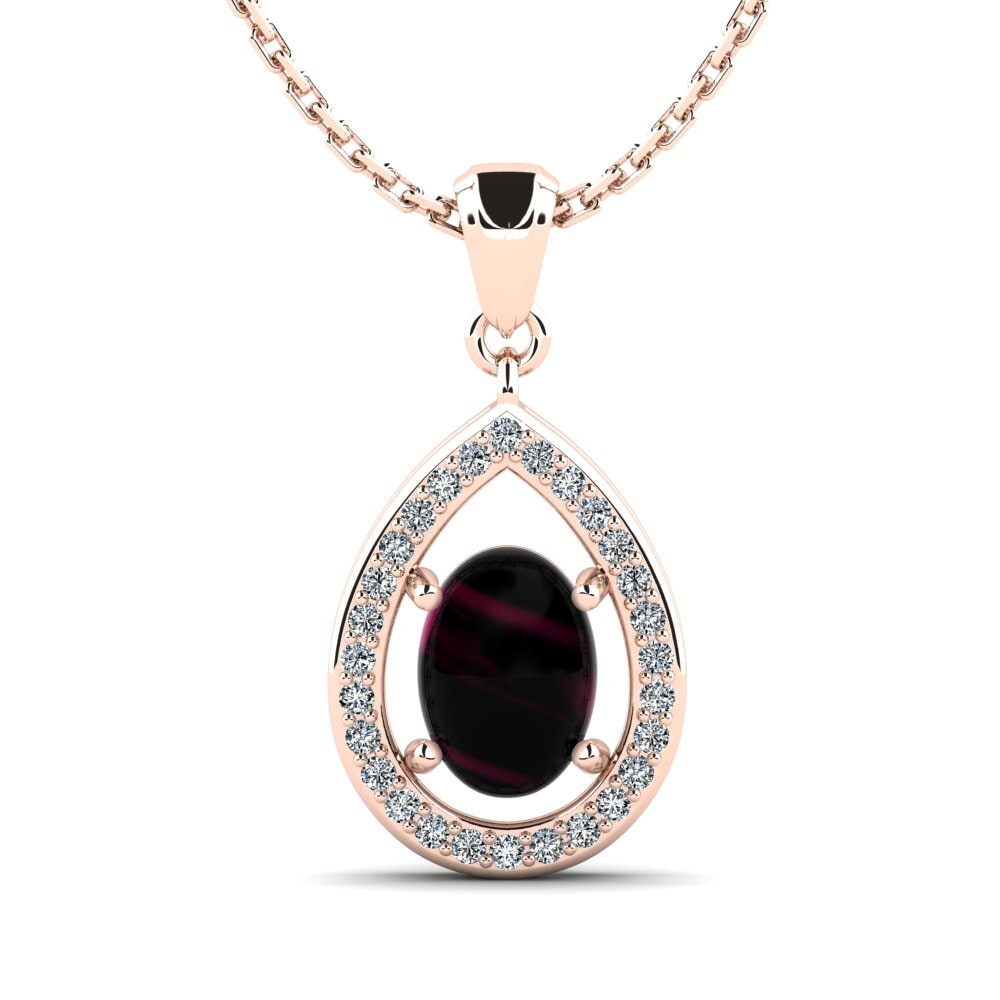 14k Oro Rosa Granate Rhodolite Cabujón Colgante de Mujer Galy