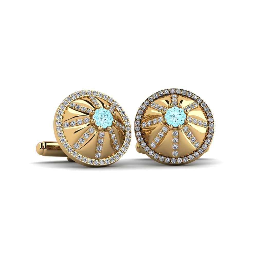14ct Yellow Gold Aquamarine Cufflink Gamal