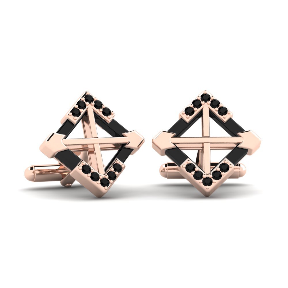 14ct Rose Gold Black Sapphire Cufflink Gamino