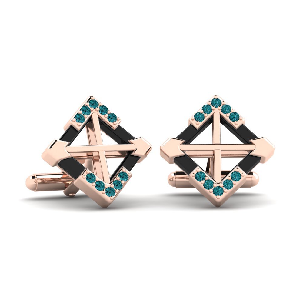 14ct Rose Gold Blue Diamond Cufflink Gamino