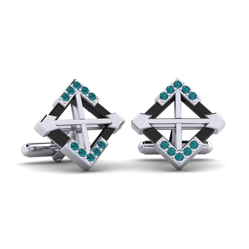 9ct White Gold Blue Diamond Cufflink Gamino