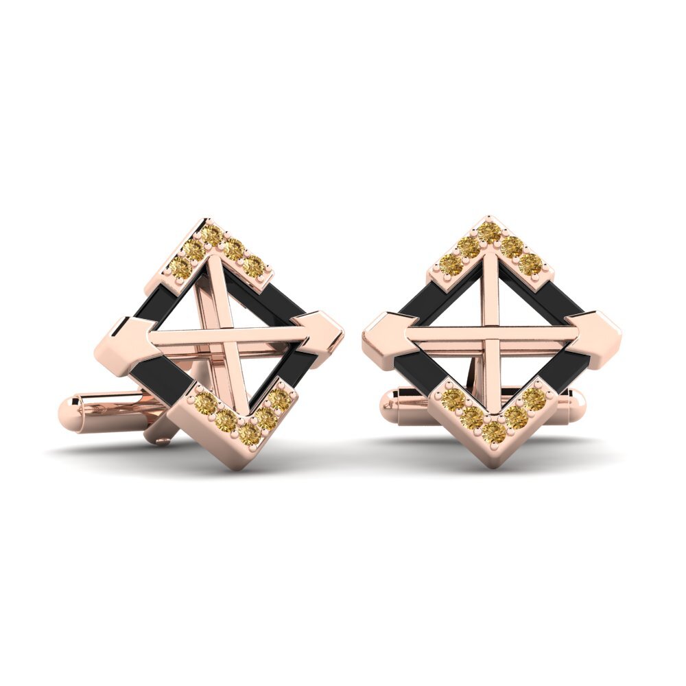 14ct Rose Gold Brown Diamond Cufflink Gamino