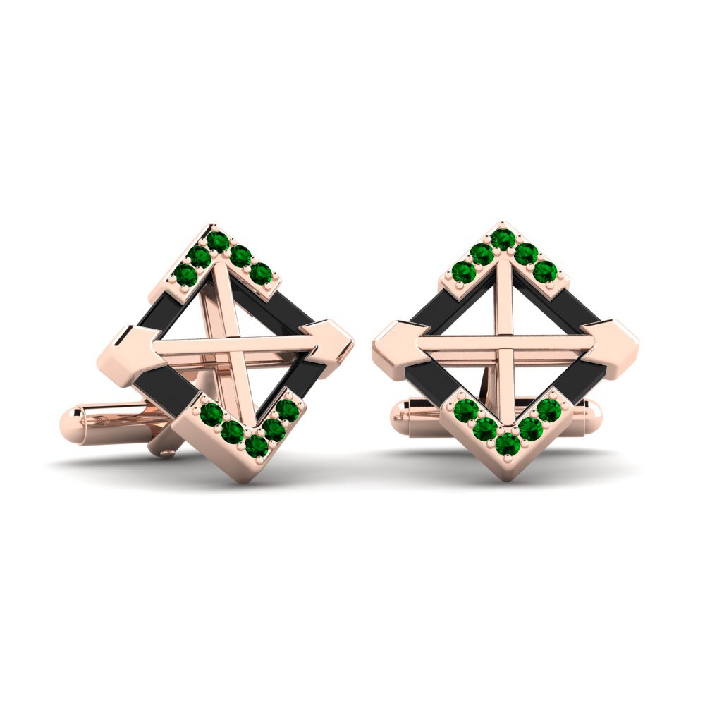 14ct Rose Gold Green Zirconia Cufflink Gamino