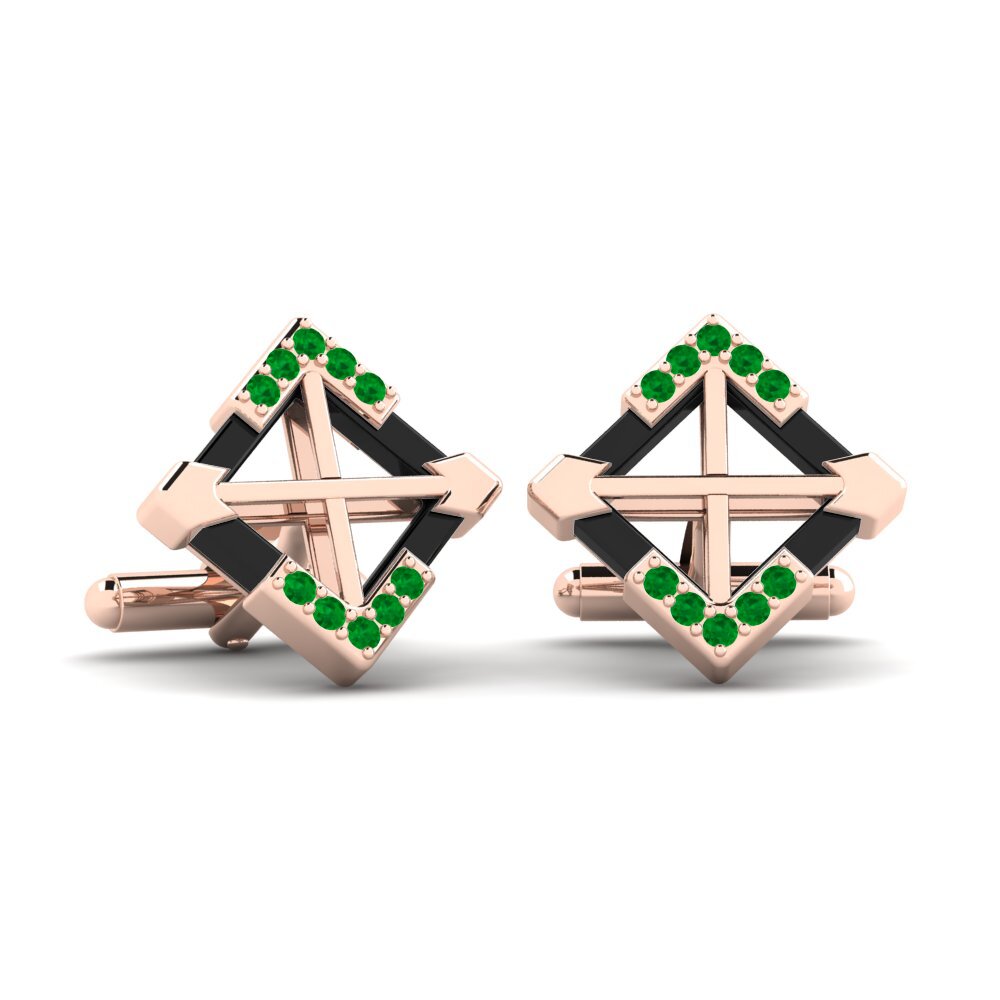 14ct Rose Gold Emerald Cufflink Gamino