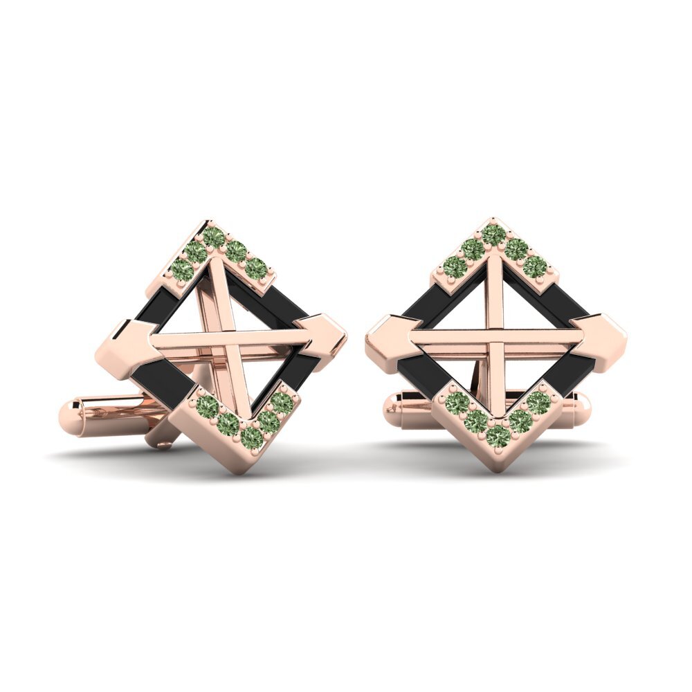 14ct Rose Gold Green Diamond Cufflink Gamino